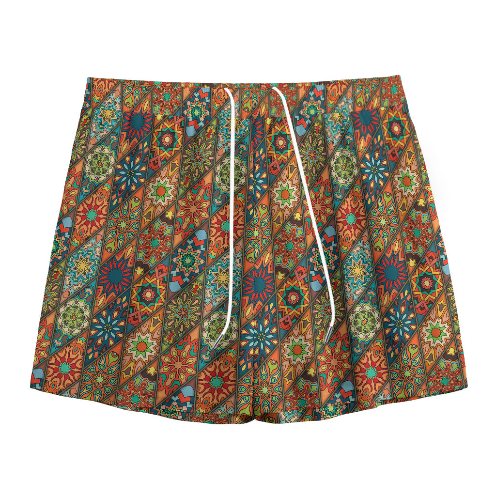 Indian Floral Patchwork Pattern Print Mesh Shorts