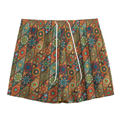 Indian Floral Patchwork Pattern Print Mesh Shorts