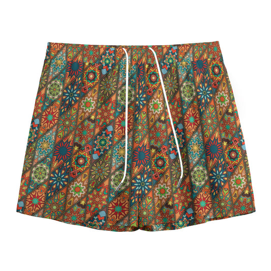 Indian Floral Patchwork Pattern Print Mesh Shorts