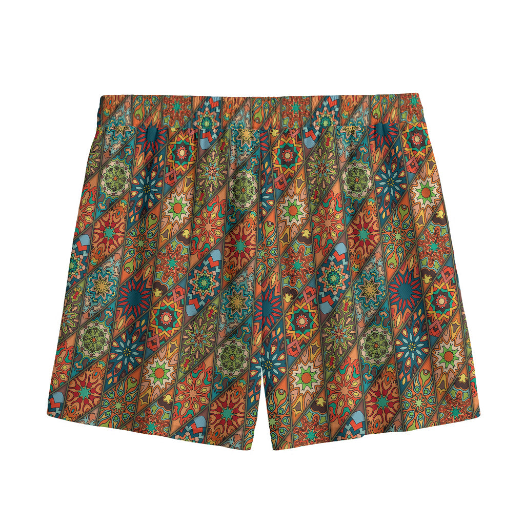 Indian Floral Patchwork Pattern Print Mesh Shorts