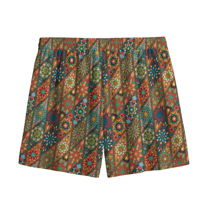 Indian Floral Patchwork Pattern Print Mesh Shorts