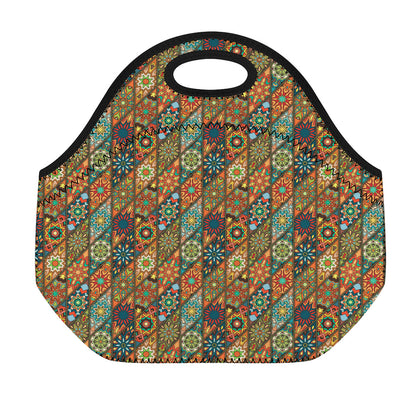 Indian Floral Patchwork Pattern Print Neoprene Lunch Bag