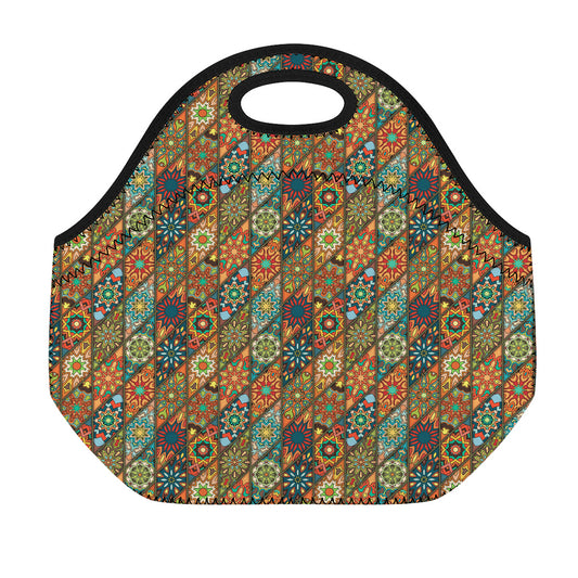 Indian Floral Patchwork Pattern Print Neoprene Lunch Bag