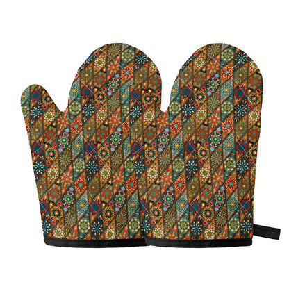 Indian Floral Patchwork Pattern Print Oven Mitts