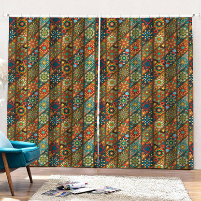 Indian Floral Patchwork Pattern Print Pencil Pleat Curtains