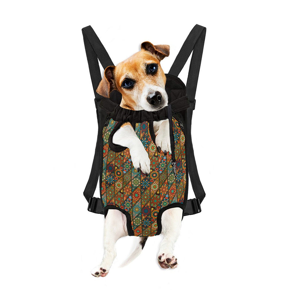 Indian Floral Patchwork Pattern Print Pet Carrier Backpack