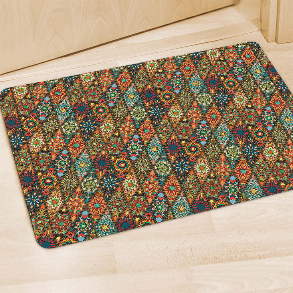Indian Floral Patchwork Pattern Print Polyester Doormat