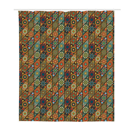 Indian Floral Patchwork Pattern Print Polyester Shower Curtain
