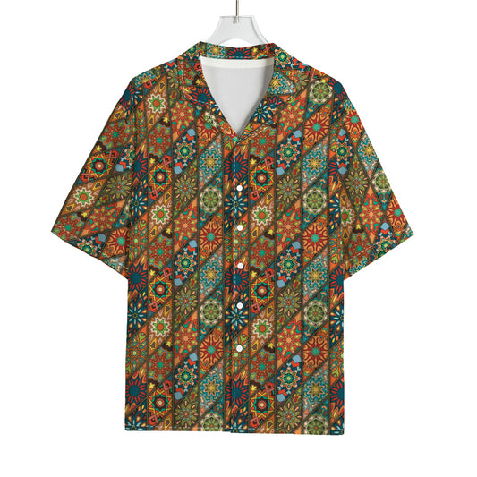 Indian Floral Patchwork Pattern Print Rayon Hawaiian Shirt