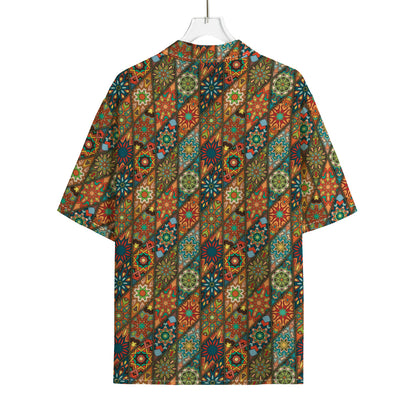 Indian Floral Patchwork Pattern Print Rayon Hawaiian Shirt