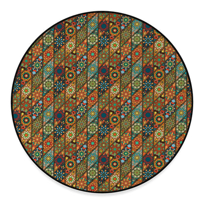 Indian Floral Patchwork Pattern Print Round Floor Mat