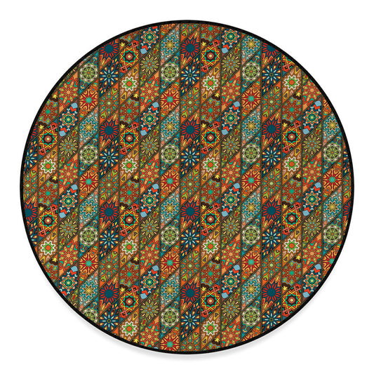 Indian Floral Patchwork Pattern Print Round Floor Mat
