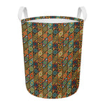 Indian Floral Patchwork Pattern Print Round Laundry Basket