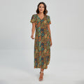 Indian Floral Patchwork Pattern Print Short Sleeve Maxi Dress