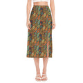 Indian Floral Patchwork Pattern Print Side Slit Midi Skirt