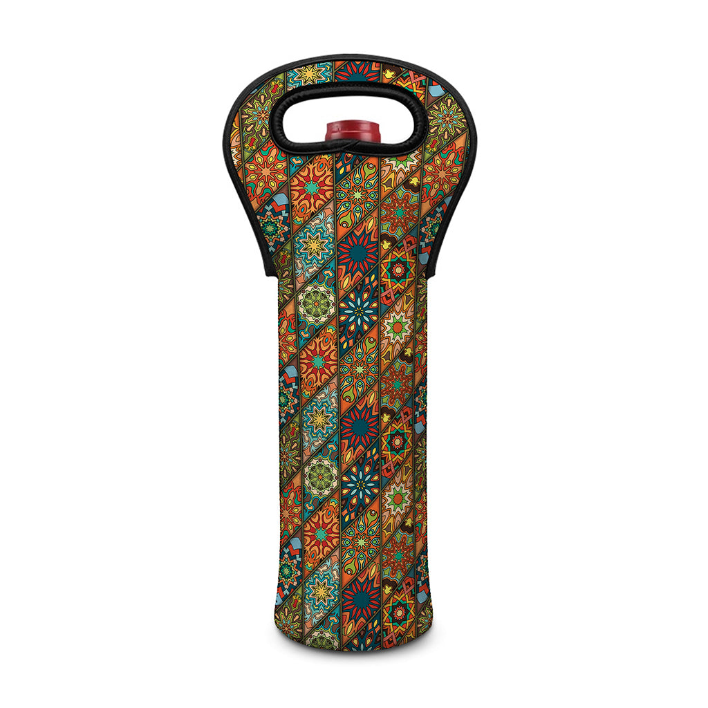Indian Floral Patchwork Pattern Print Single Neoprene Wine Tote