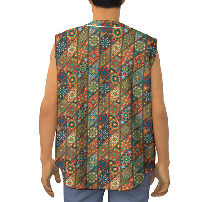Indian Floral Patchwork Pattern Print Sleeveless Baseball Jersey