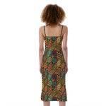 Indian Floral Patchwork Pattern Print Slim Fit Midi Cami Dress