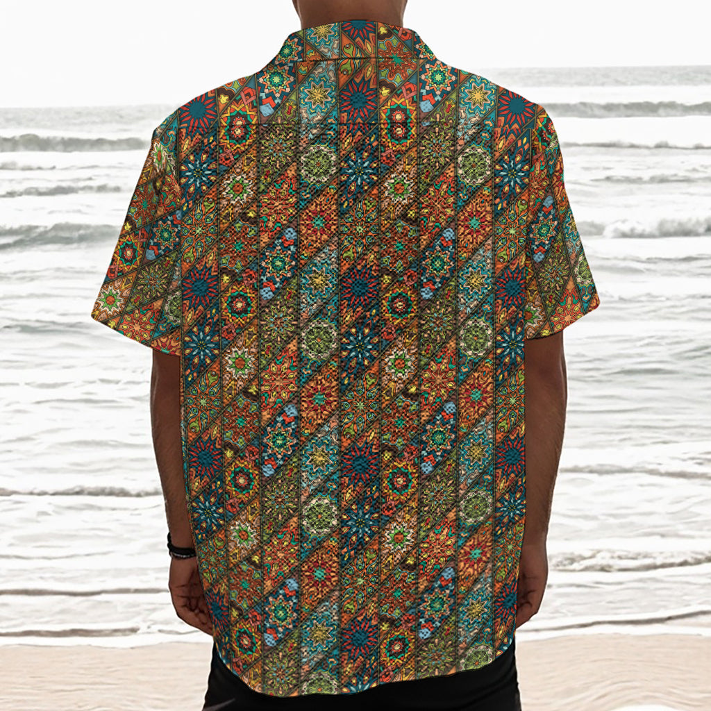 Indian Floral Patchwork Pattern Print Textured Short Sleeve Shirt