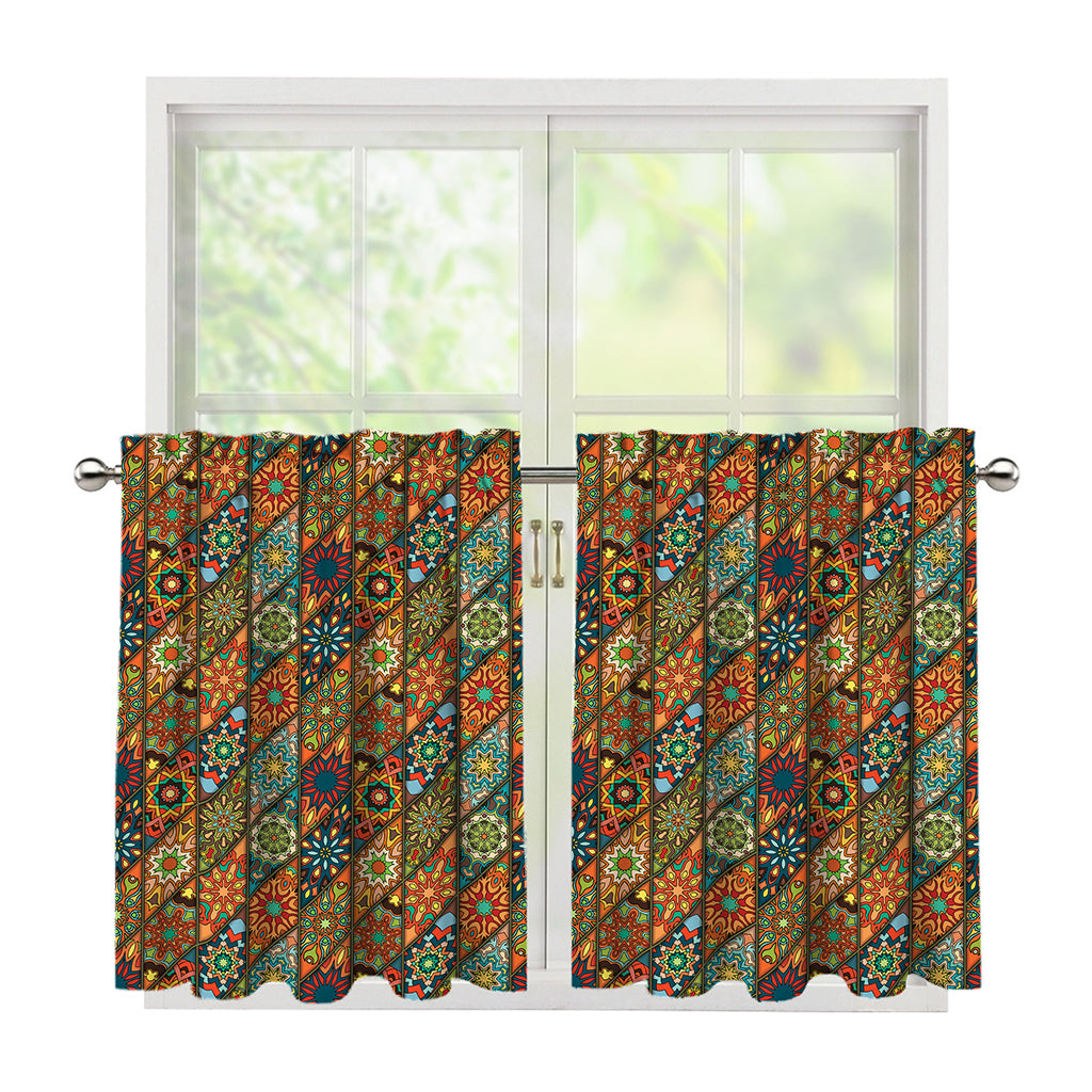 Indian Floral Patchwork Pattern Print Tier Curtains