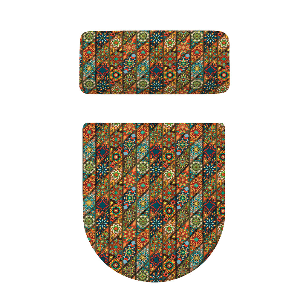 Indian Floral Patchwork Pattern Print Toilet Lid And Tank Cover Set