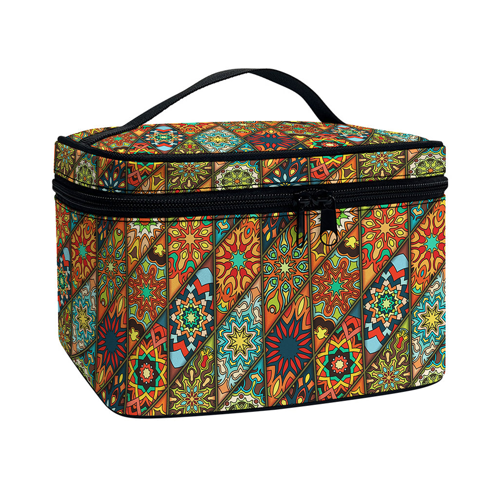 Indian Floral Patchwork Pattern Print Travel Makeup Bag