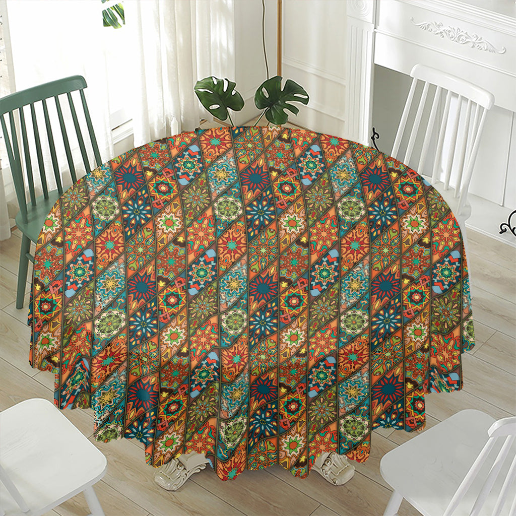 Indian Floral Patchwork Pattern Print Waterproof Round Tablecloth