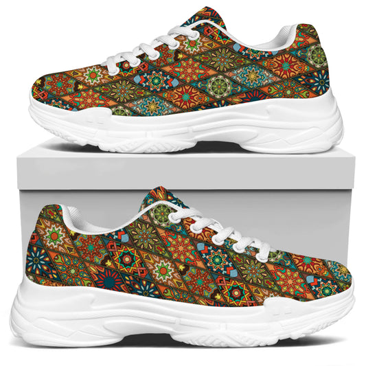 Indian Floral Patchwork Pattern Print White Chunky Shoes