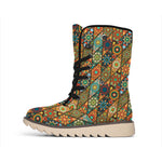 Indian Floral Patchwork Pattern Print Winter Boots