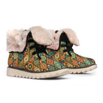 Indian Floral Patchwork Pattern Print Winter Boots
