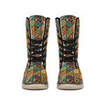 Indian Floral Patchwork Pattern Print Winter Boots
