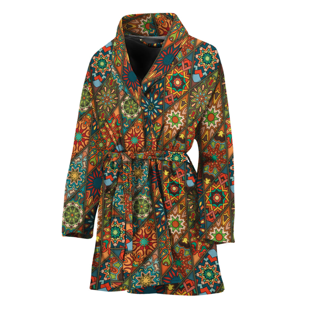 Indian Floral Patchwork Pattern Print Women's Bathrobe