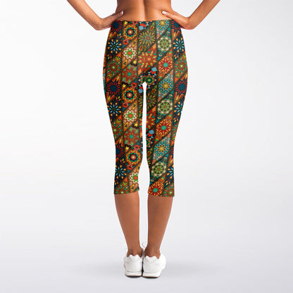Indian Floral Patchwork Pattern Print Women's Capri Leggings