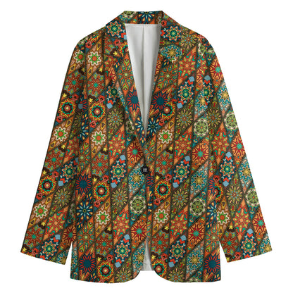 Indian Floral Patchwork Pattern Print Women's Cotton Blazer