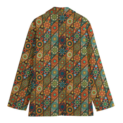 Indian Floral Patchwork Pattern Print Women's Cotton Blazer