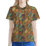 Indian Floral Patchwork Pattern Print Women's Polo Shirt