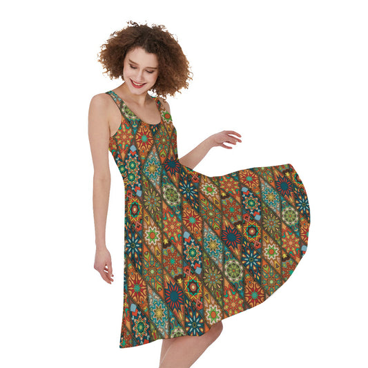 Indian Floral Patchwork Pattern Print Women's Sleeveless Dress