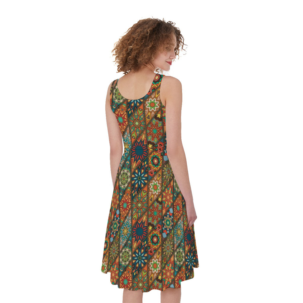 Indian Floral Patchwork Pattern Print Women's Sleeveless Dress