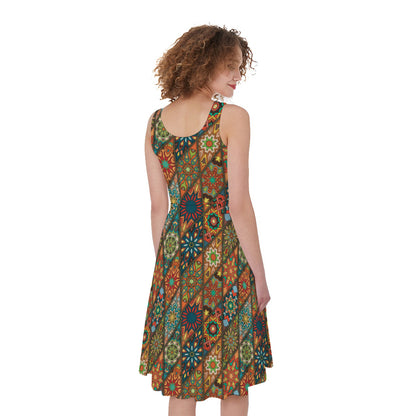 Indian Floral Patchwork Pattern Print Women's Sleeveless Dress