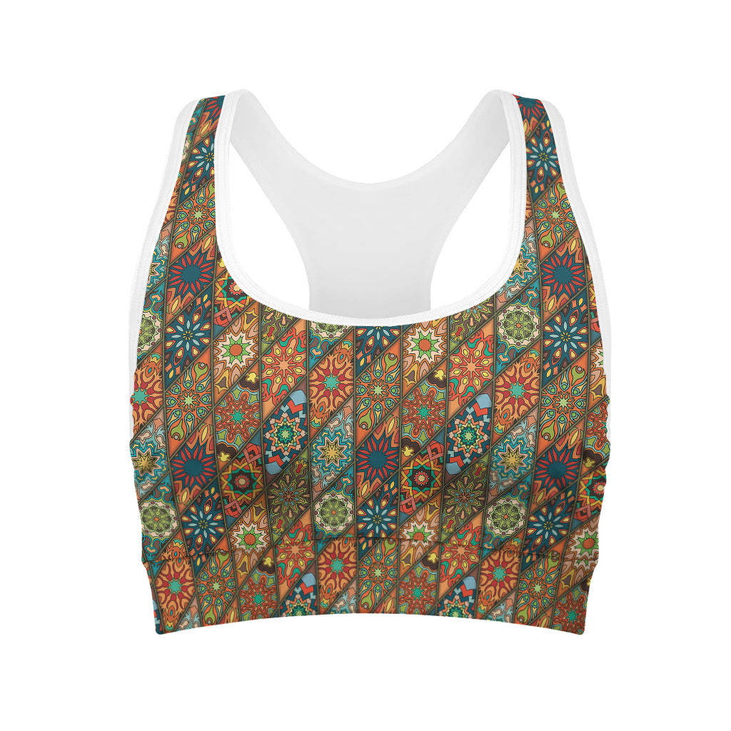 Indian Floral Patchwork Pattern Print Women's Sports Bra