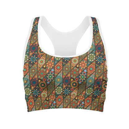 Indian Floral Patchwork Pattern Print Women's Sports Bra