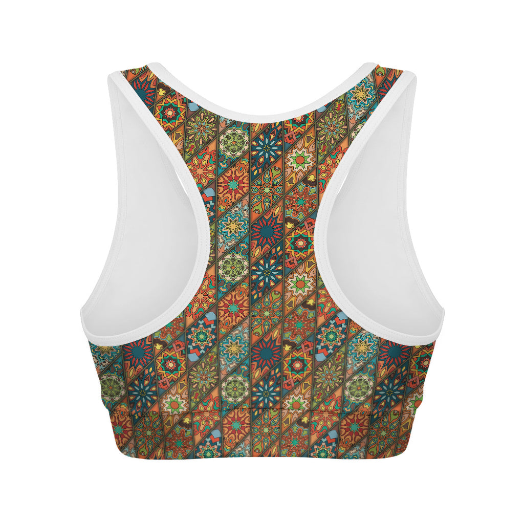 Indian Floral Patchwork Pattern Print Women's Sports Bra