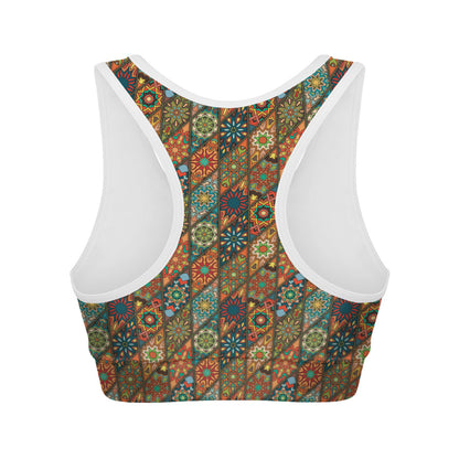 Indian Floral Patchwork Pattern Print Women's Sports Bra
