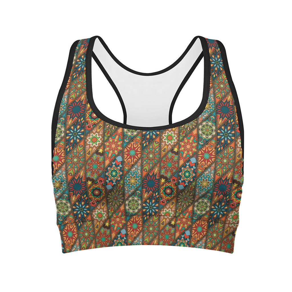 Indian Floral Patchwork Pattern Print Women's Sports Bra