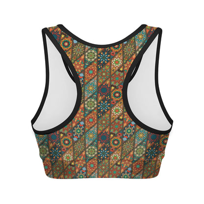 Indian Floral Patchwork Pattern Print Women's Sports Bra