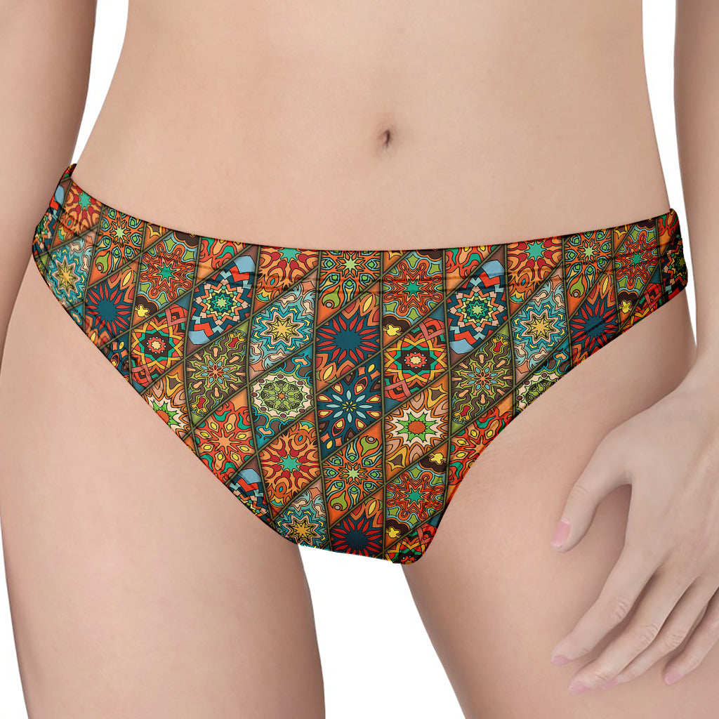 Indian Floral Patchwork Pattern Print Women's Thong