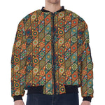 Indian Floral Patchwork Pattern Print Zip Sleeve Bomber Jacket