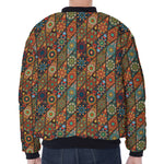 Indian Floral Patchwork Pattern Print Zip Sleeve Bomber Jacket