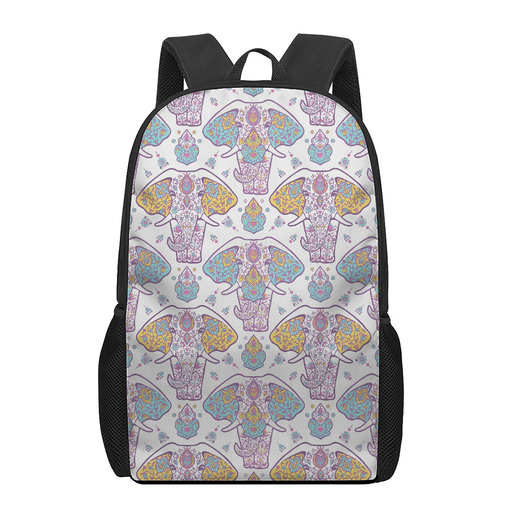 Indian Flower Elephant Pattern Print 17 Inch Backpack
