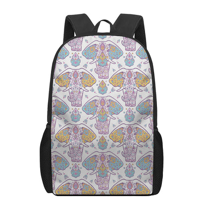 Indian Flower Elephant Pattern Print 17 Inch Backpack